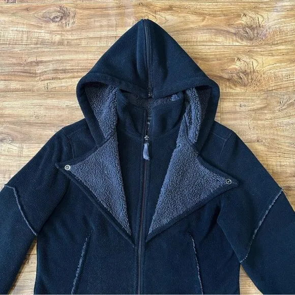 Athleta RARE Sherpa Longline Full Zip Hoodie Jacket Size Medium Black