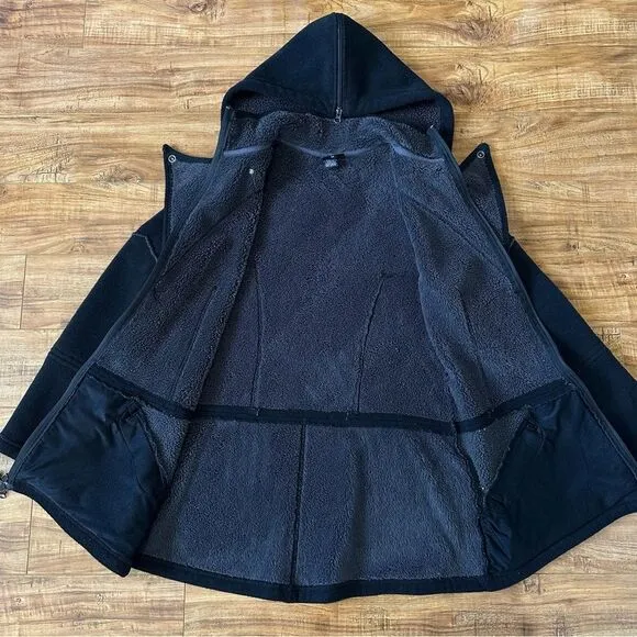 Athleta RARE Sherpa Longline Full Zip Hoodie Jacket Size Medium Black