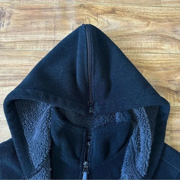 Athleta RARE Sherpa Longline Full Zip Hoodie Jacket Size Medium Black