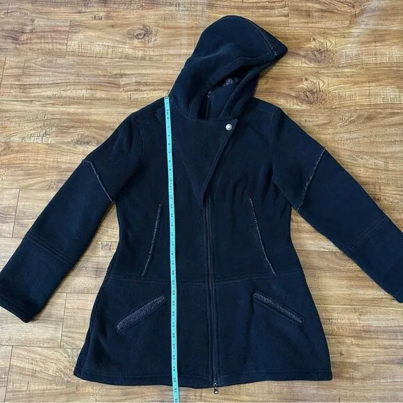 Athleta RARE Sherpa Longline Full Zip Hoodie Jacket Size Medium Black