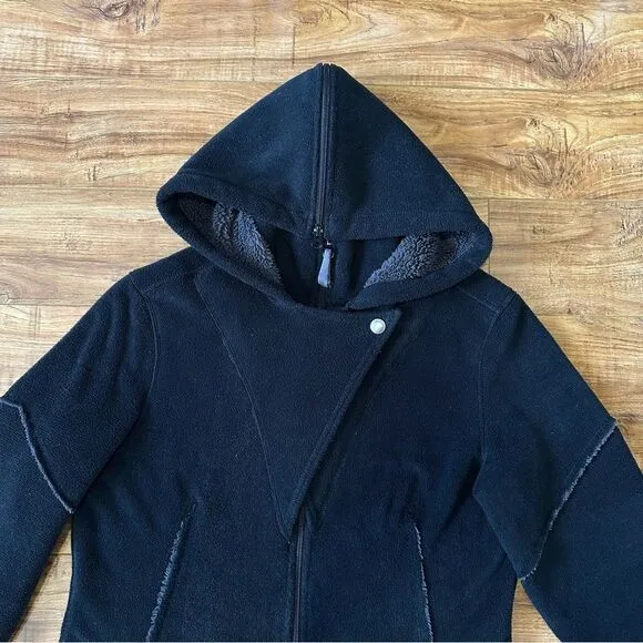 Athleta RARE Sherpa Longline Full Zip Hoodie Jacket Size Medium Black