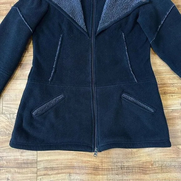 Athleta RARE Sherpa Longline Full Zip Hoodie Jacket Size Medium Black