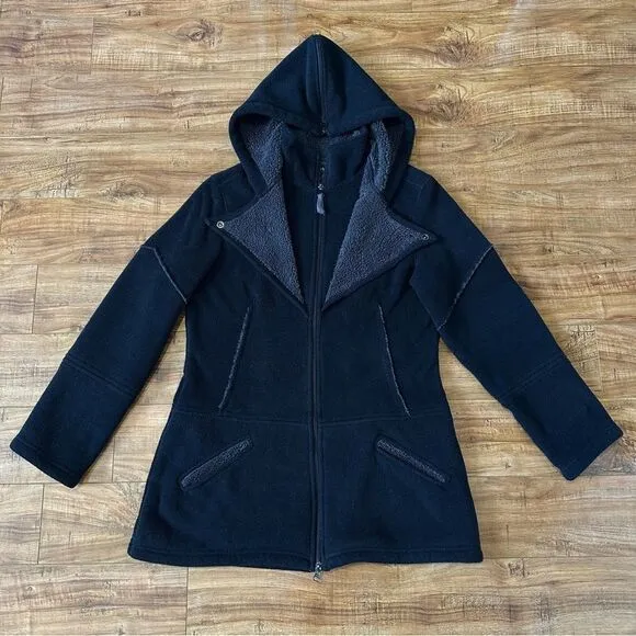 Athleta RARE Sherpa Longline Full Zip Hoodie Jacket Size Medium Black