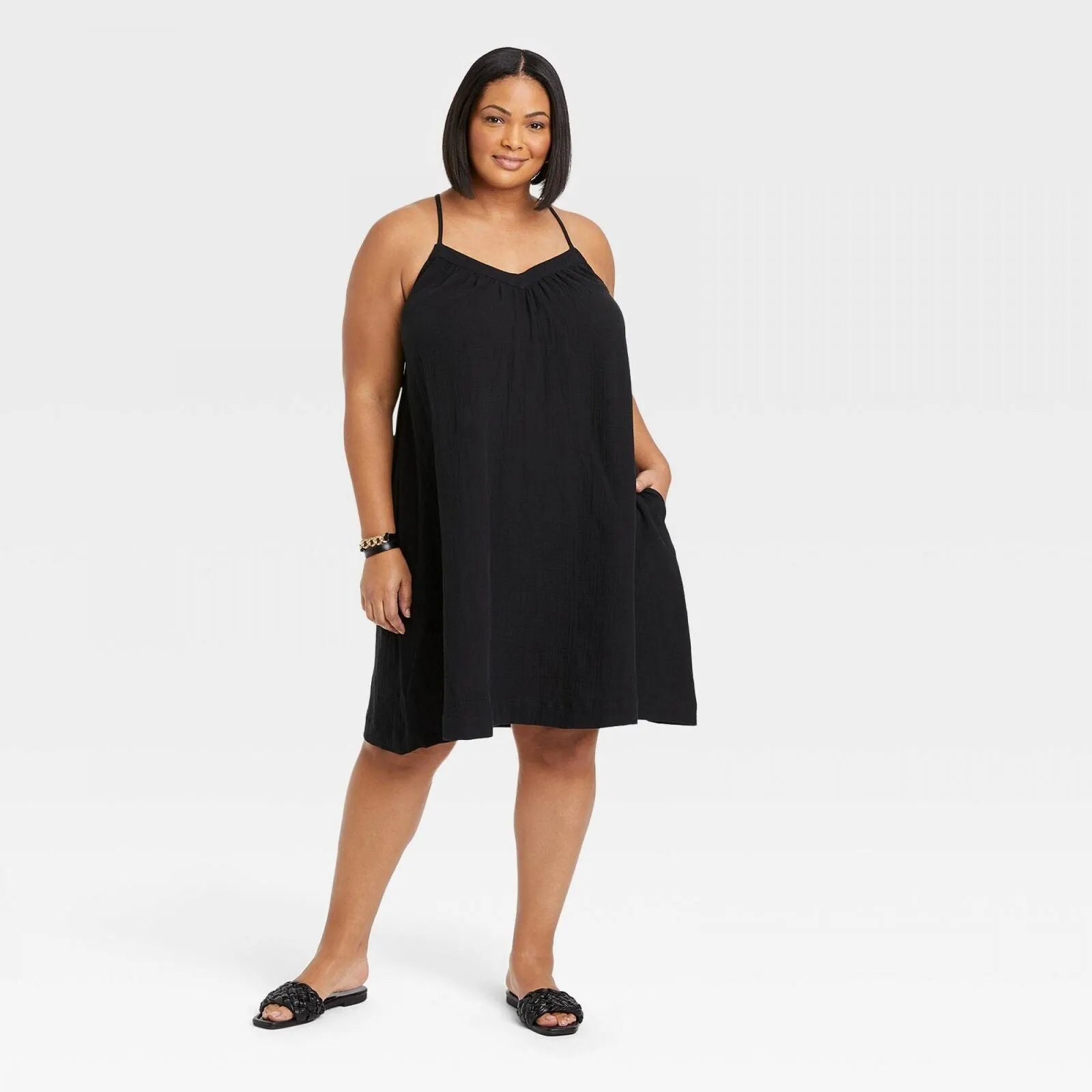 Ava & Viv Women's Plus Size Sleeveless Cross Back Woven Dress