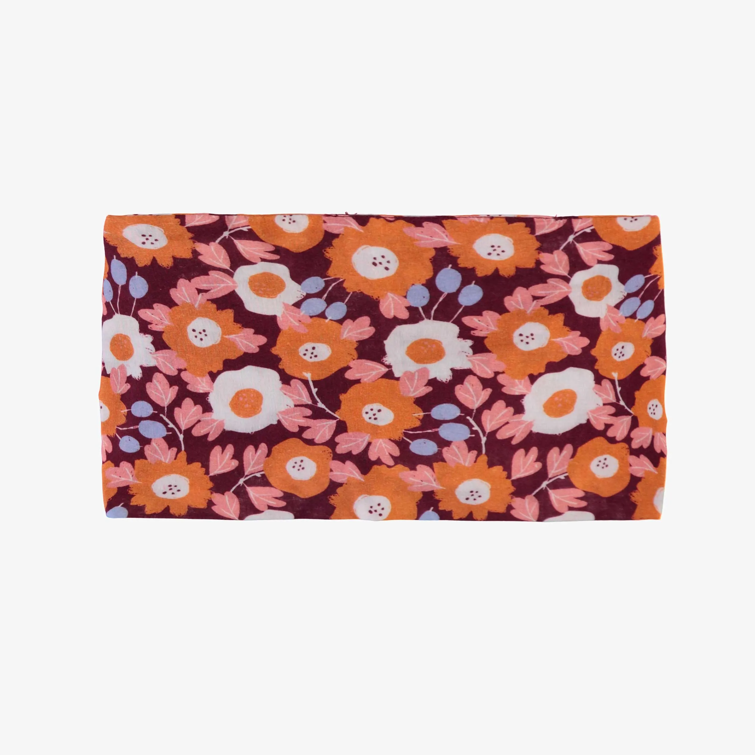 Bandeau orangé fleuri avec noeud en voile, enfant || Flowery orangy headband in cotton veil with bow, child