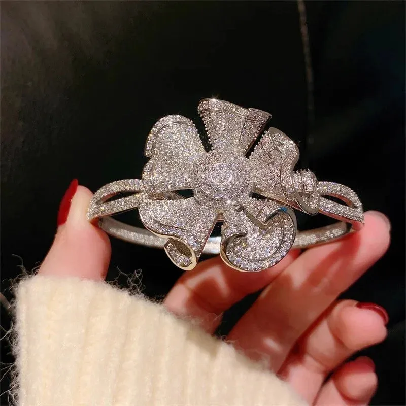 Big Flower Cubic Zirconia Luxury Bangles