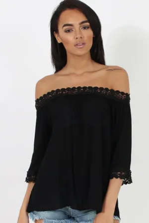 Black Bardot Crochet Top - Aliza