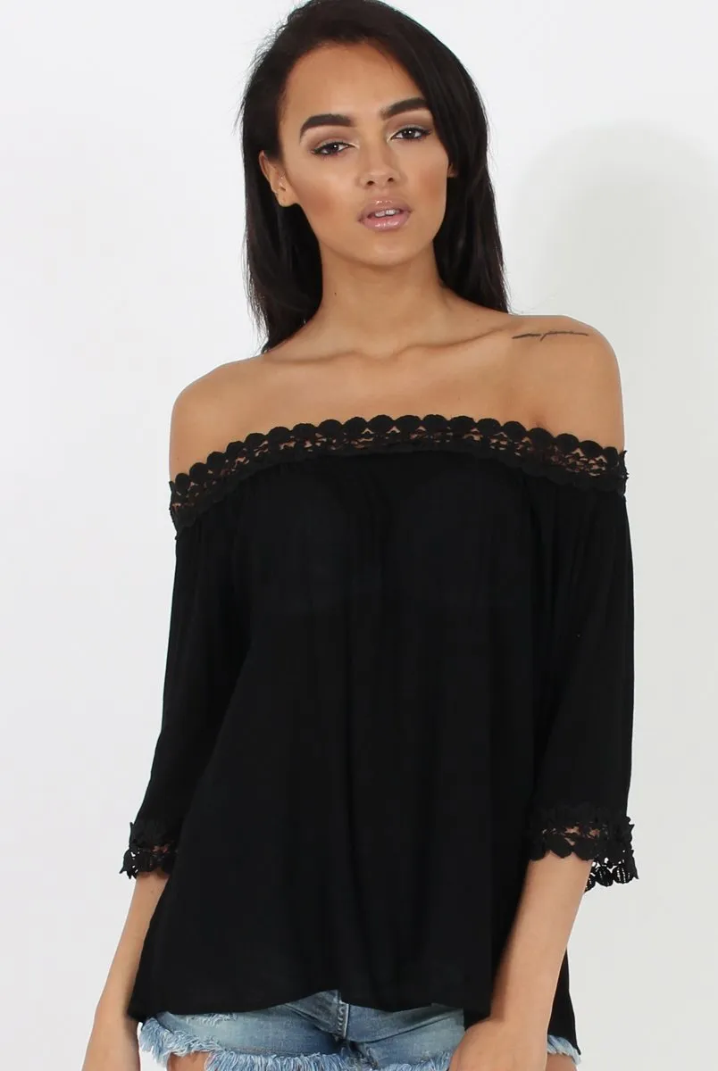 Black Bardot Crochet Top - Aliza