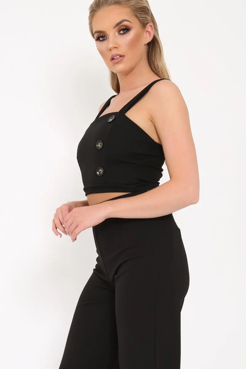 Black Button Detail Crop Top - Amory