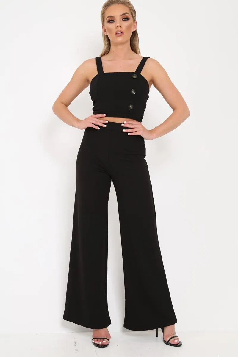 Black Button Detail Crop Top - Amory