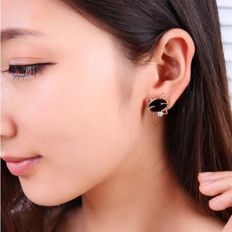 Black Cat Stainless Steel Stud Earrings