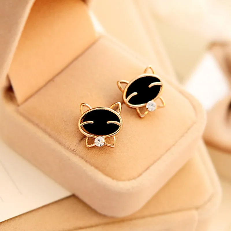 Black Cat Stainless Steel Stud Earrings