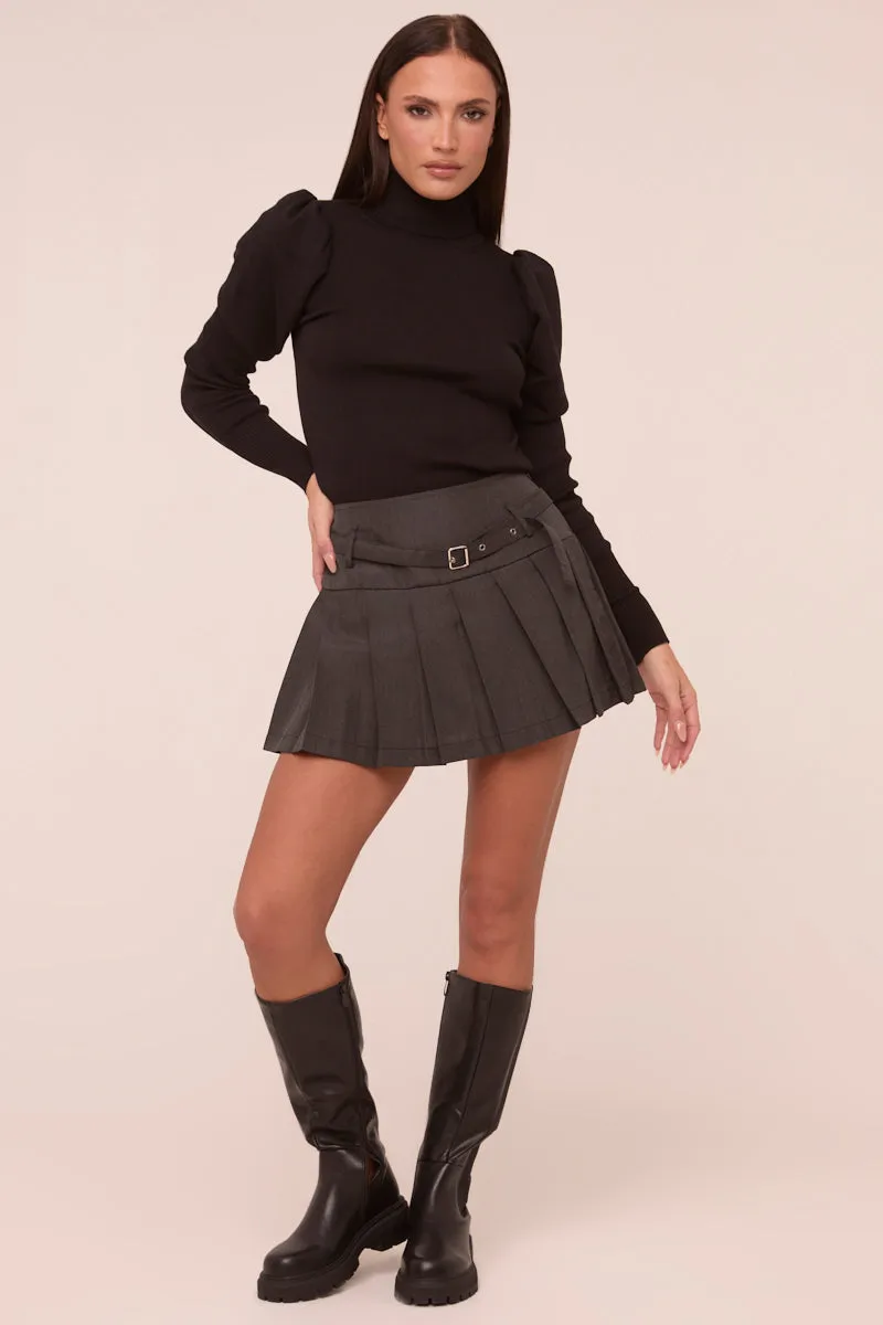 Black Knit High Neck Puff Sleeve Jumper - Amanza