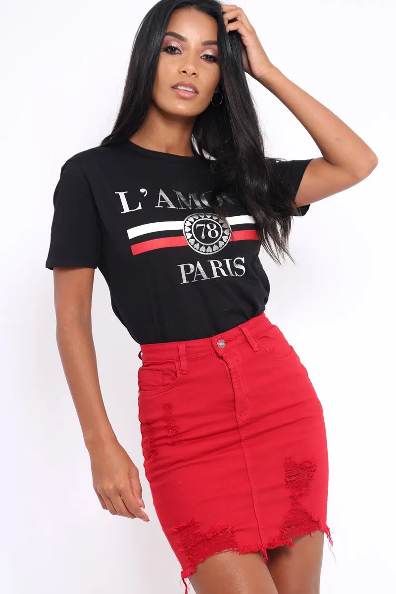 Black L'amour Paris Slogan T-shirt - Juli