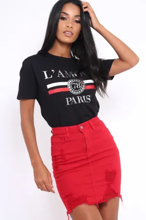 Black L'amour Paris Slogan T-shirt - Juli