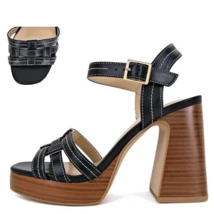 BLACK TRIM PLATFORM WOOD WEDGE HEEL - NON-BRANDED