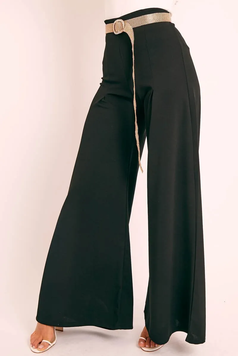 Black Wide Leg Flared Trousers - Averly