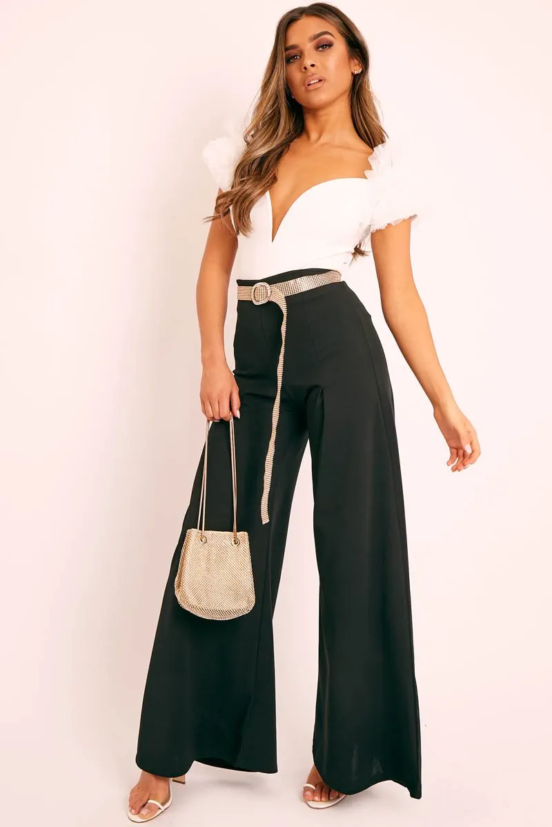 Black Wide Leg Flared Trousers - Averly