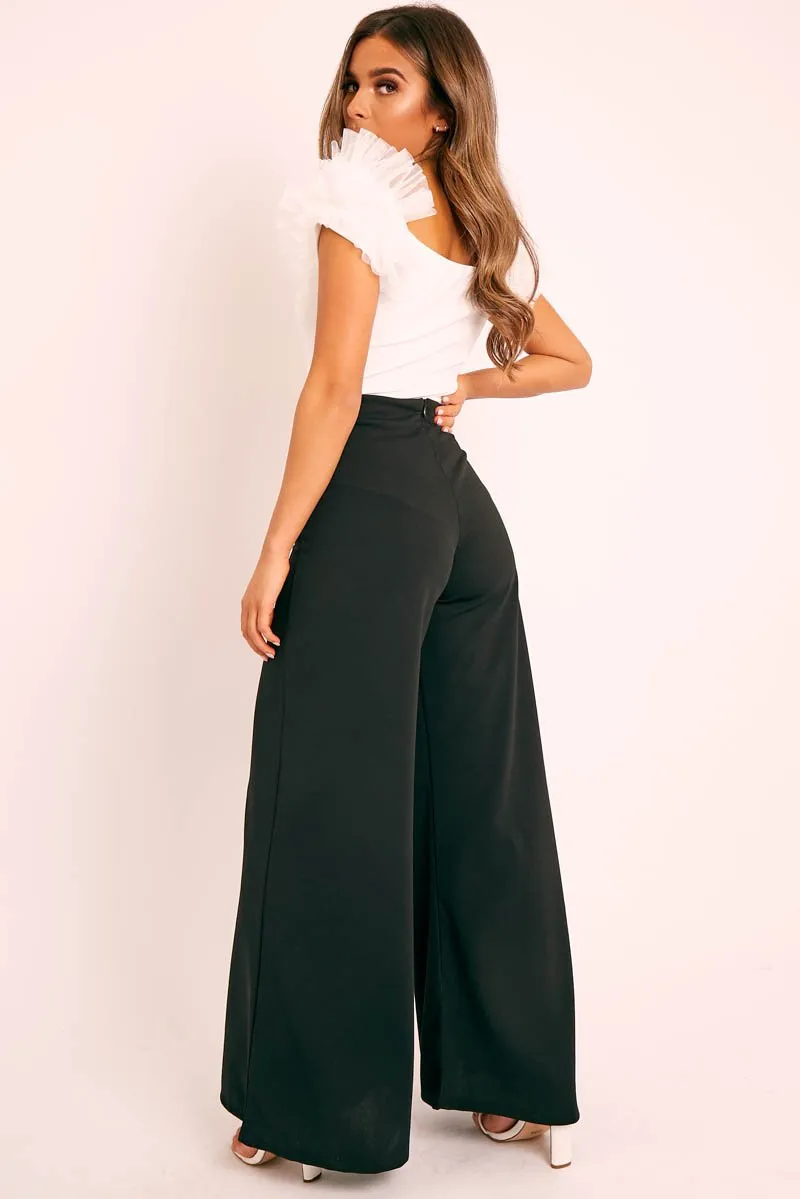 Black Wide Leg Flared Trousers - Averly