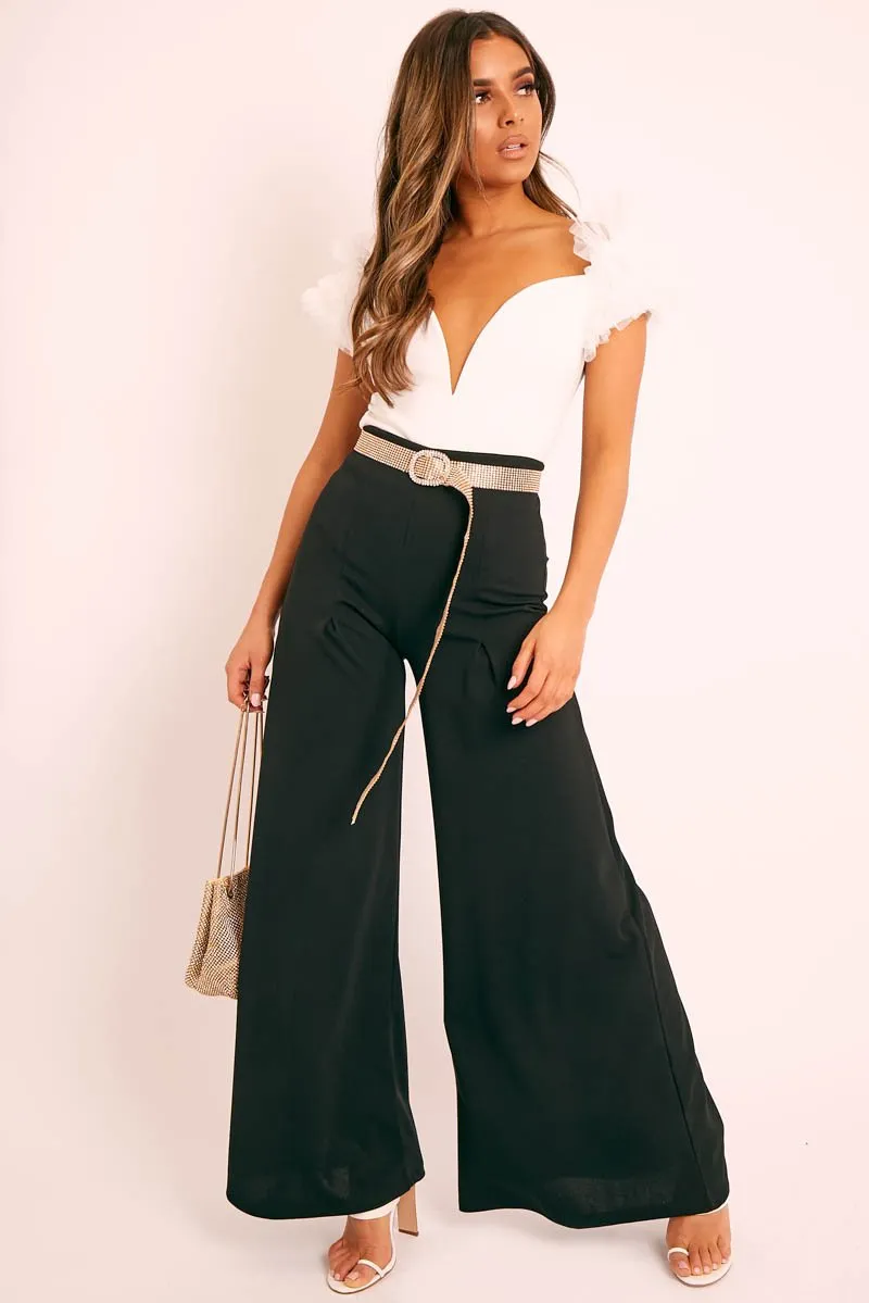 Black Wide Leg Flared Trousers - Averly
