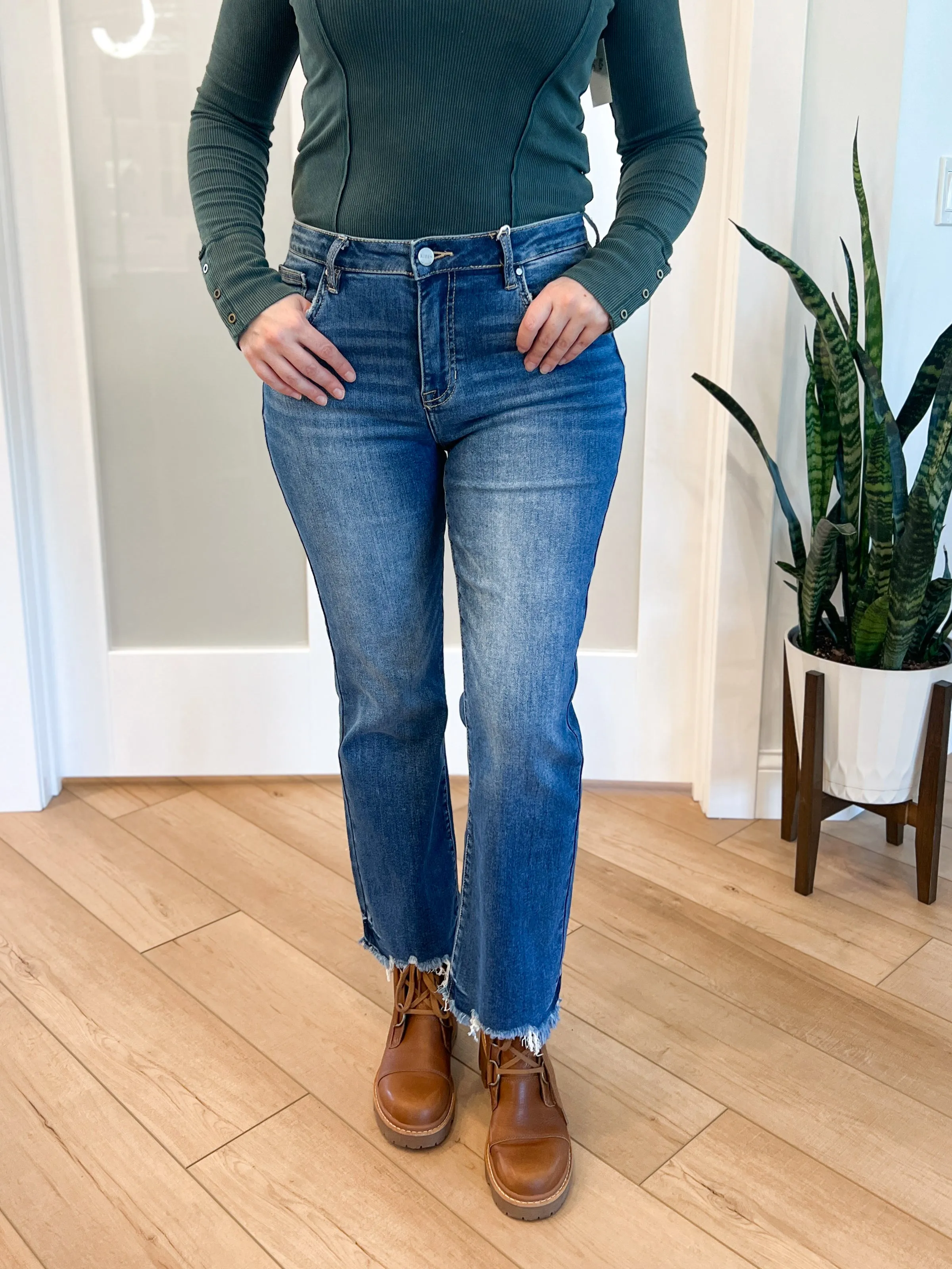 Blakely High Rise Crop Flare Fray Hem Risen Jeans
