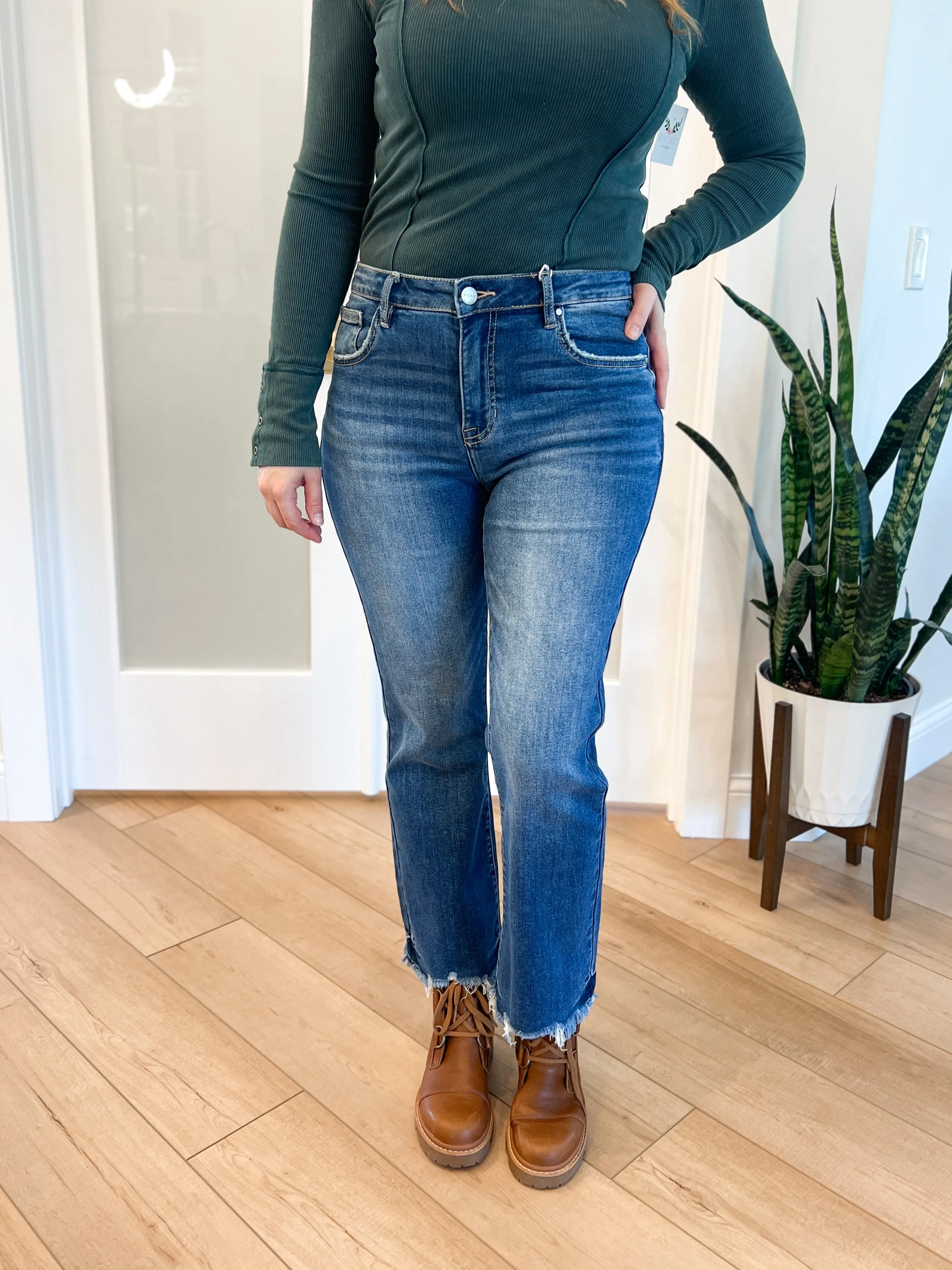Blakely High Rise Crop Flare Fray Hem Risen Jeans