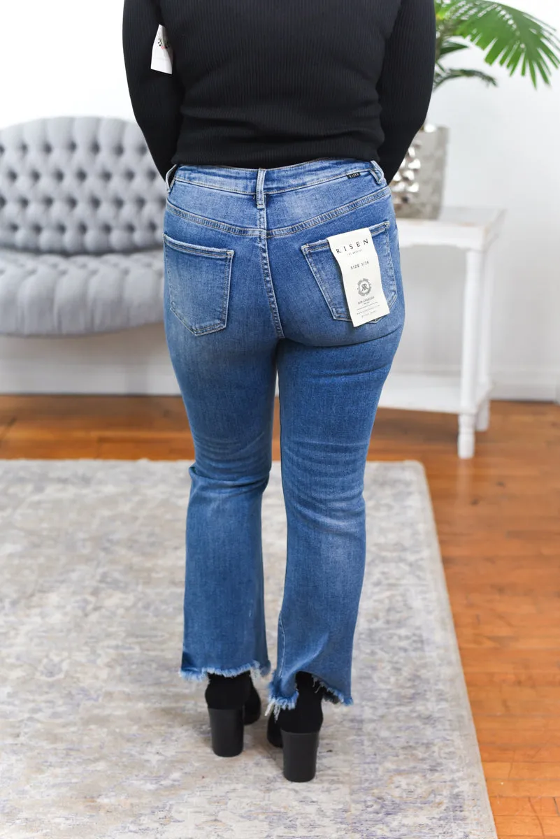 Blakely High Rise Crop Flare Fray Hem Risen Jeans