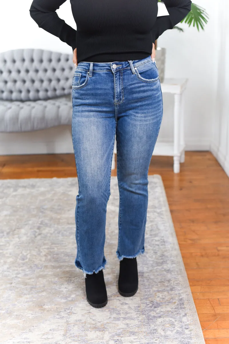 Blakely High Rise Crop Flare Fray Hem Risen Jeans