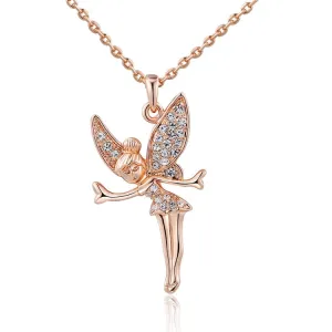 BOAKO Zircon Lovely Angel Necklace Rose Gold Color Collier Femme Crystal Wing Tinkerbell Fairy