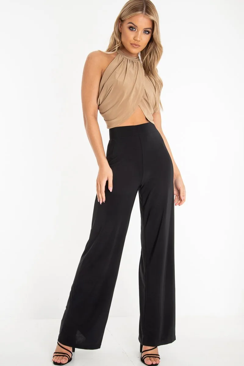 Camel Slinky Halterneck Wrap Top - Giovanna