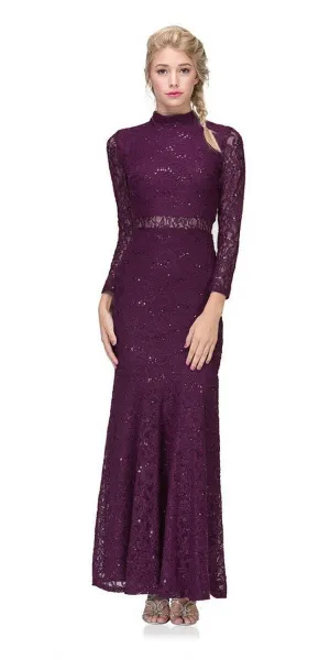 CLEARANCE - Eureka 2095 Long Sleeve Lace Dress Mock 2-Piece High Neck (Size Medium)