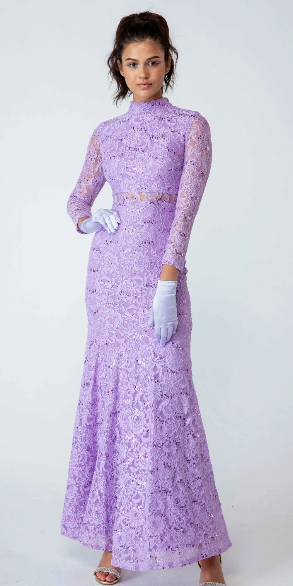 CLEARANCE - Eureka 2095 Long Sleeve Lace Dress Mock 2-Piece High Neck (Size Medium)