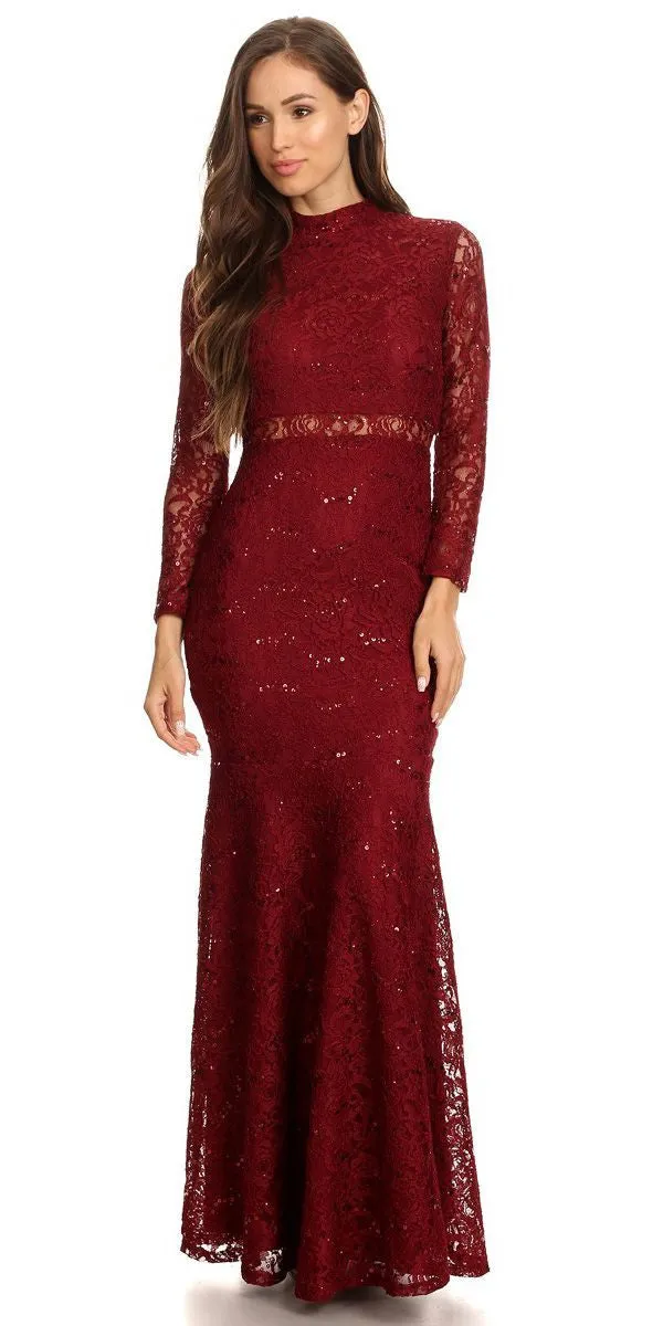CLEARANCE - Eureka 2095 Long Sleeve Lace Dress Mock 2-Piece High Neck (Size Medium)