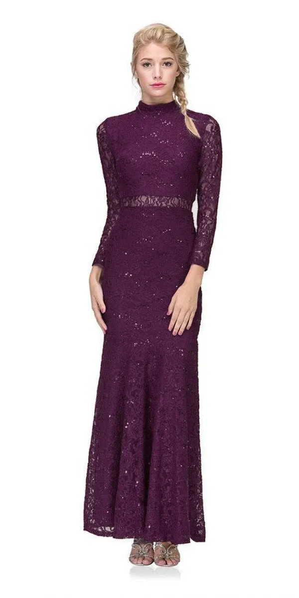 CLEARANCE - Eureka 2095 Long Sleeve Lace Dress Mock 2-Piece High Neck (Size Medium)