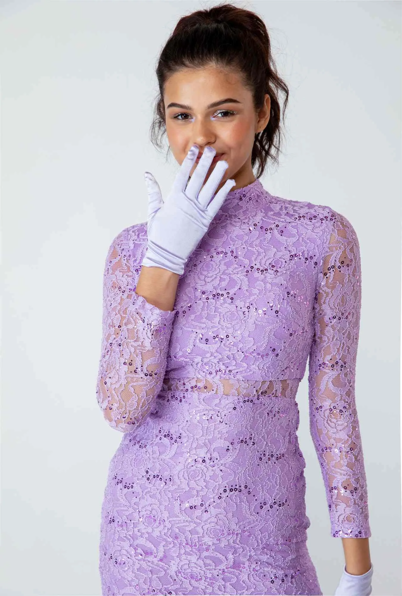 CLEARANCE - Eureka 2095 Long Sleeve Lace Dress Mock 2-Piece High Neck (Size Medium)