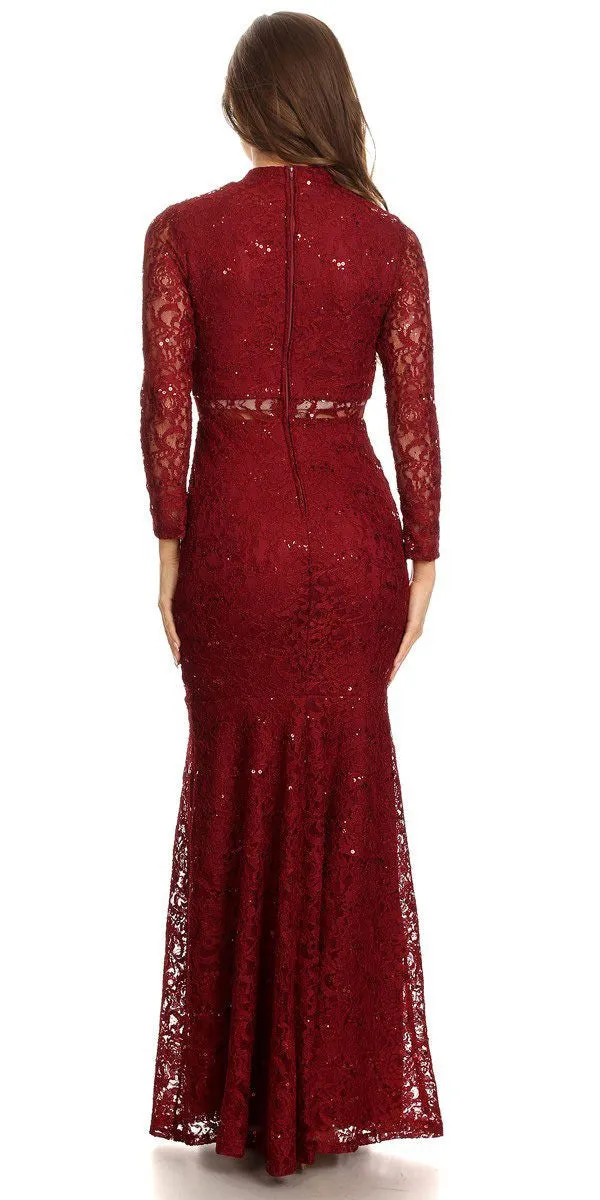 CLEARANCE - Eureka 2095 Long Sleeve Lace Dress Mock 2-Piece High Neck (Size Medium)