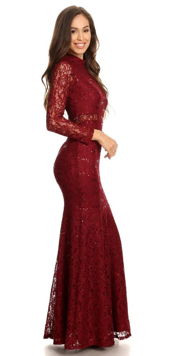 CLEARANCE - Eureka 2095 Long Sleeve Lace Dress Mock 2-Piece High Neck (Size Medium)