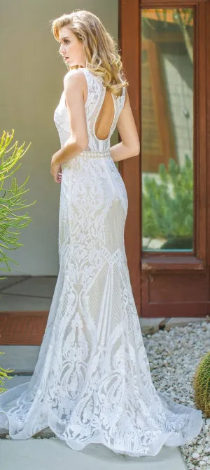 CLEARANCE - Eureka 7335 Sequins Mermaid Formal Gown Keyhole Back (Size L)