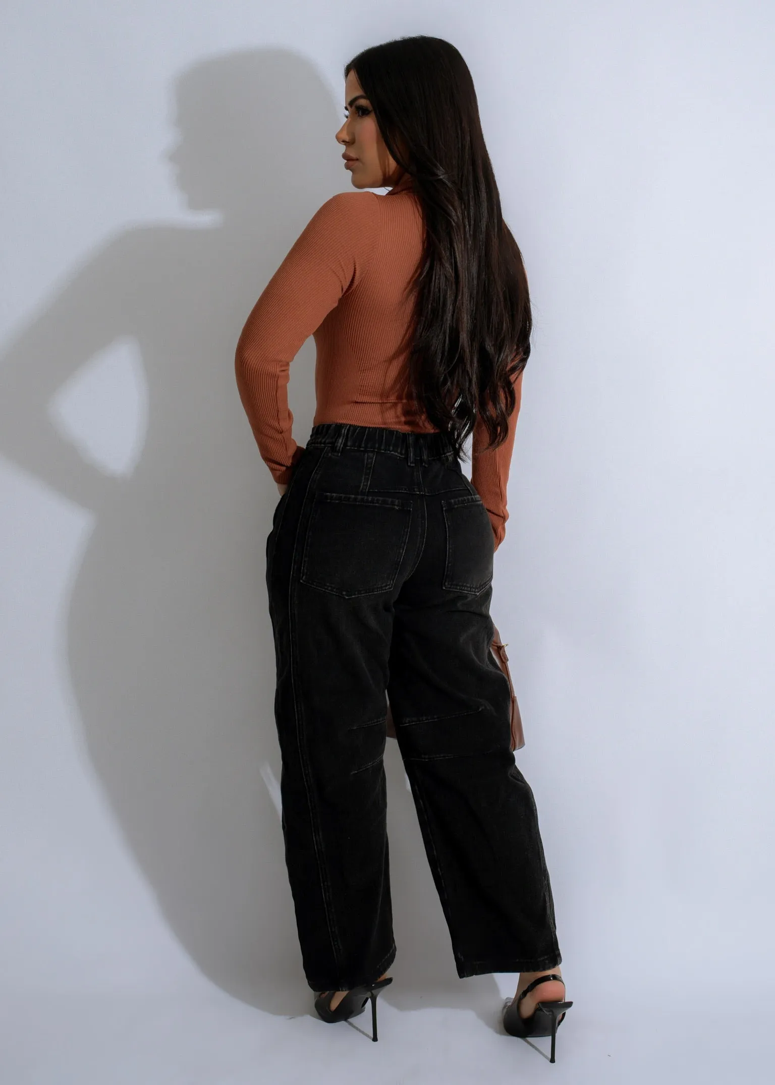 Contour Zip Ribbed Bodysuit Brown