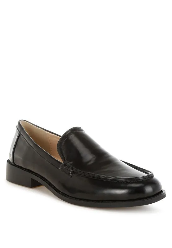 Corleone Pleather Loafers - Stacked Heel, Cushion Insole, Closed Toe, Beige/Burgundy/Silver/Black