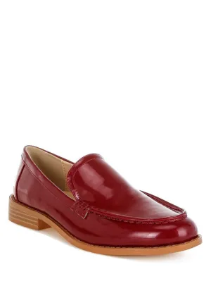 Corleone Pleather Loafers - Stacked Heel, Cushion Insole, Closed Toe, Beige/Burgundy/Silver/Black