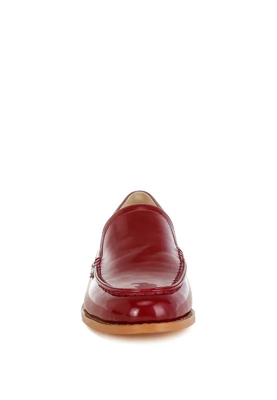 Corleone Pleather Loafers - Stacked Heel, Cushion Insole, Closed Toe, Beige/Burgundy/Silver/Black