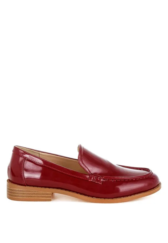 Corleone Pleather Loafers - Stacked Heel, Cushion Insole, Closed Toe, Beige/Burgundy/Silver/Black