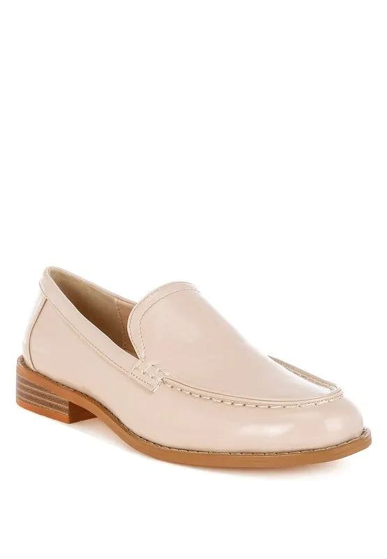 Corleone Pleather Loafers - Stacked Heel, Cushion Insole, Closed Toe, Beige/Burgundy/Silver/Black