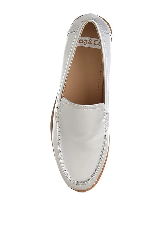 Corleone Pleather Loafers - Stacked Heel, Cushion Insole, Closed Toe, Beige/Burgundy/Silver/Black