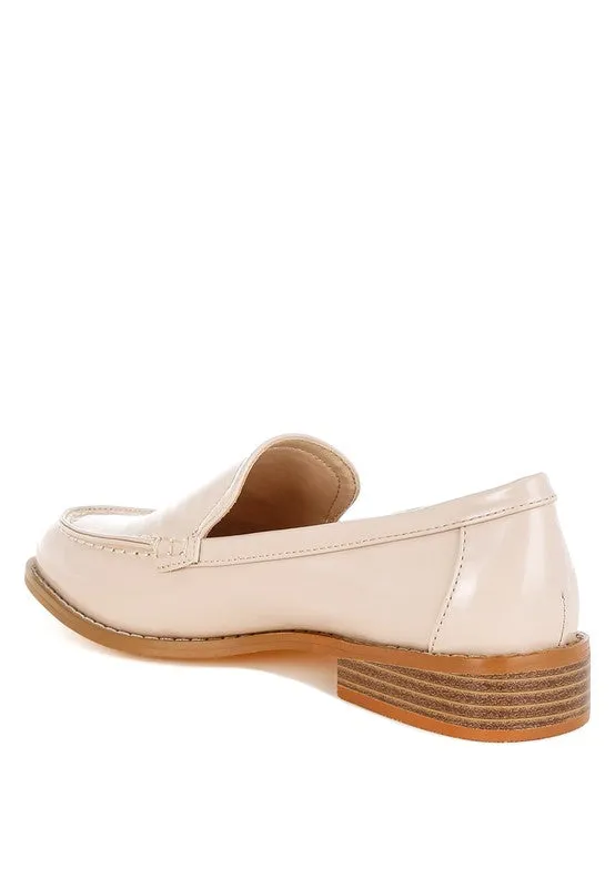 Corleone Pleather Loafers - Stacked Heel, Cushion Insole, Closed Toe, Beige/Burgundy/Silver/Black