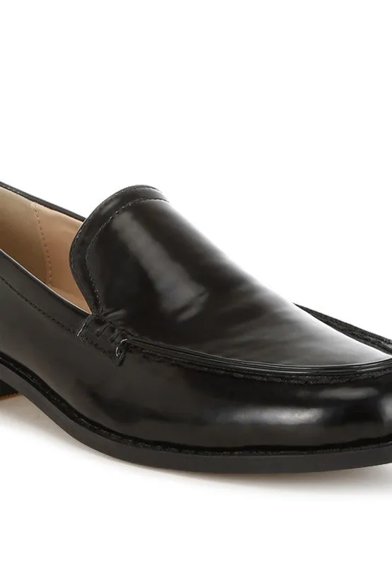 Corleone Pleather Loafers - Stacked Heel, Cushion Insole, Closed Toe, Beige/Burgundy/Silver/Black
