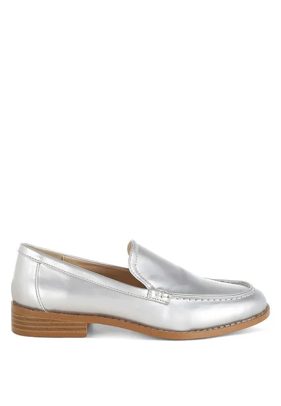 Corleone Pleather Loafers - Stacked Heel, Cushion Insole, Closed Toe, Beige/Burgundy/Silver/Black