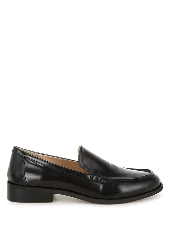 Corleone Pleather Loafers - Stacked Heel, Cushion Insole, Closed Toe, Beige/Burgundy/Silver/Black