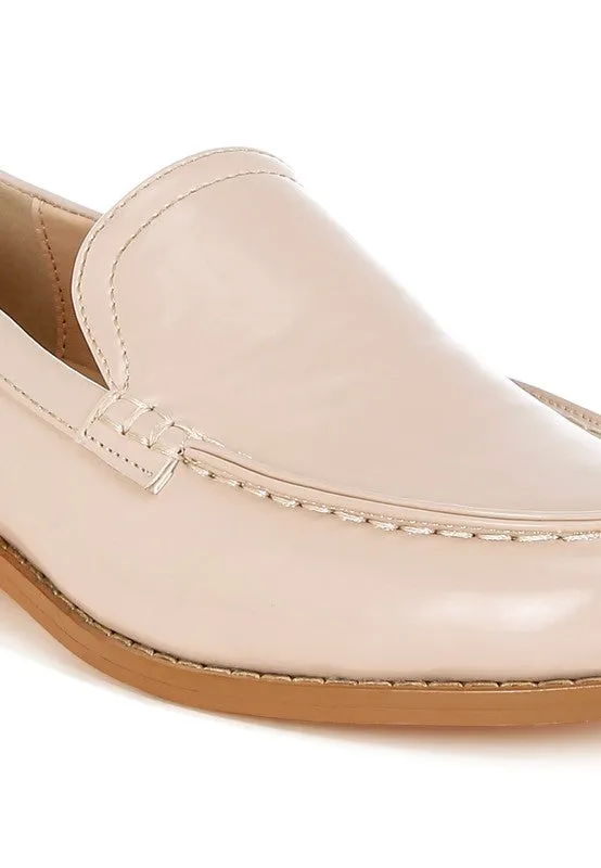 Corleone Pleather Loafers - Stacked Heel, Cushion Insole, Closed Toe, Beige/Burgundy/Silver/Black
